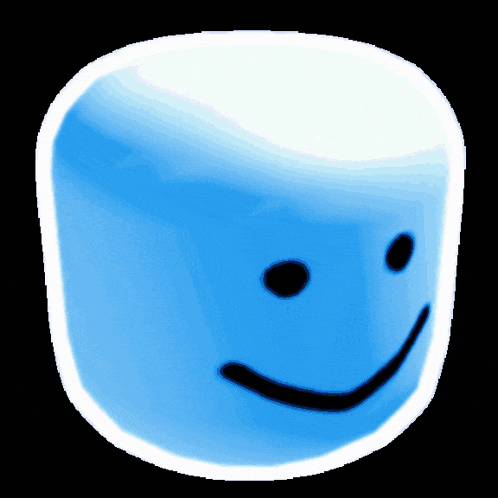 a blue and white cube with a smiley face on it