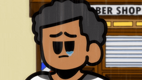 a cartoon drawing of a man in front of a barber shop