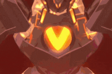 a close up of a robot with a heart shaped glowing center