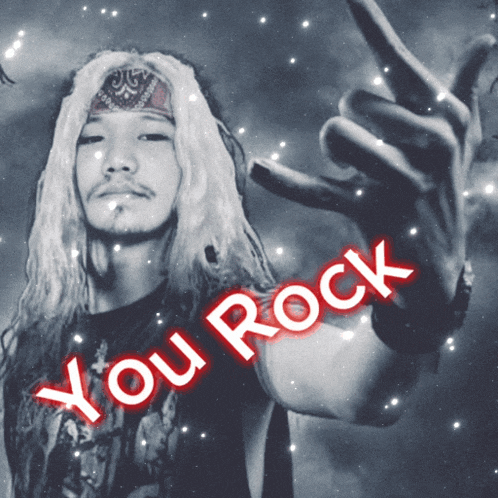 a man with dreadlocks and a bandana on his head giving the middle finger with the words " you rock " written above him