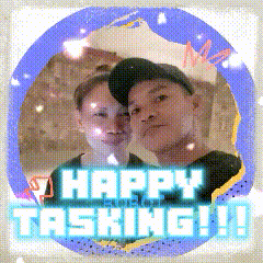 a picture of a man and woman with the words happy tasking !!!
