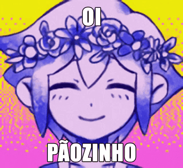 a drawing of a girl with a flower crown on her head that says oi paozinho