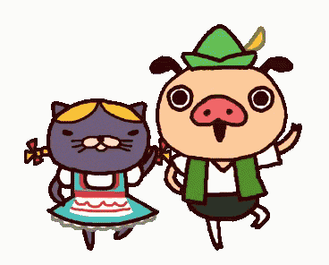 a cartoon pig and a cat are dancing together