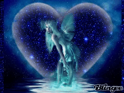 a picture of a fairy with a heart in the background and the word blingee at the bottom