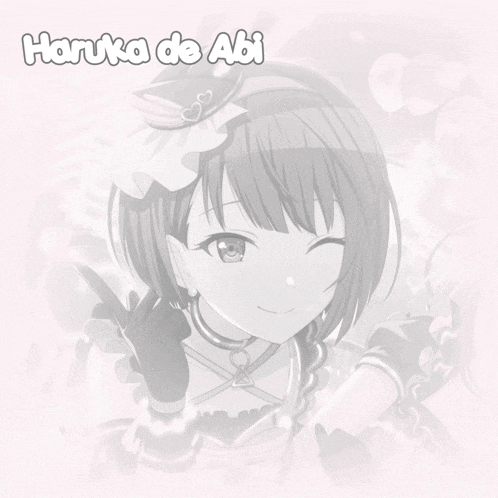 a black and white drawing of a girl with the name haruka de abi