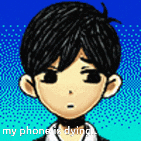 a pixel art drawing of a boy with the words `` my phone is dying '' written below him .