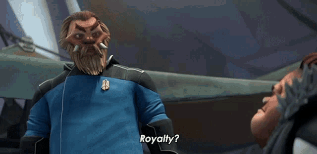 a man in a blue jacket says royalty