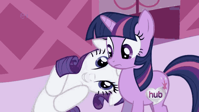 twilight sparkle and rarity from my little pony hugging