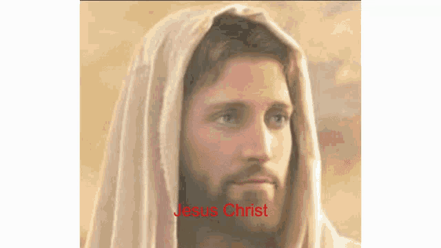 a painting of jesus christ with the words jesus christ written in red