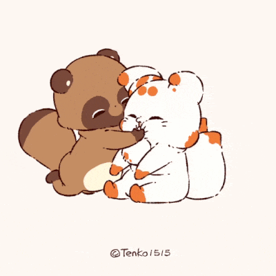 a drawing of a raccoon hugging a cat with the date tenko 5/15