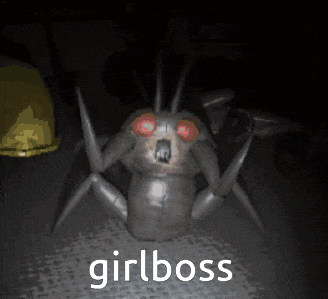a picture of a spider with red eyes and the words girlboss