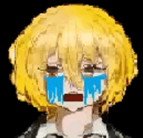 a pixel art of a girl with yellow hair crying .