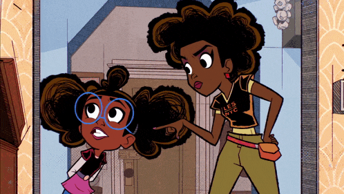 a cartoon drawing of two girls with one wearing a shirt that says " les nyc "