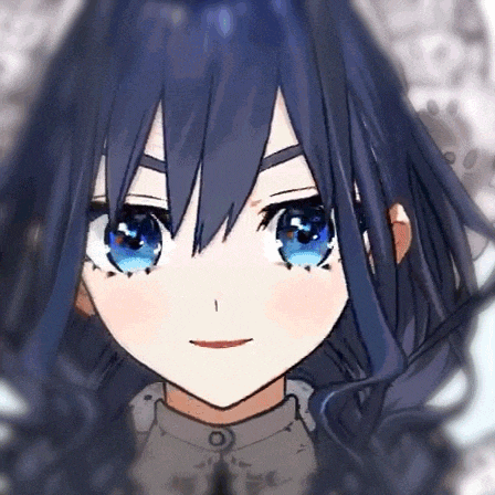 a close up of a anime girl 's face with blue eyes