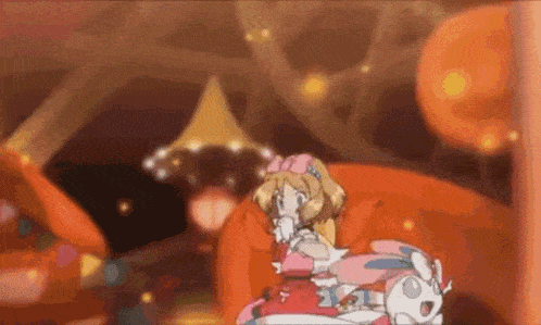 a girl and a bunny are standing next to each other in a room