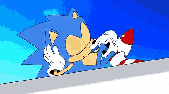 a cartoon of sonic the hedgehog and a rocket .