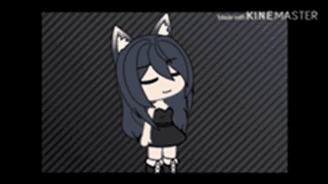 a girl with cat ears and a black dress is smiling
