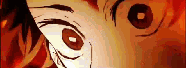 a close up of a person 's eyes in a cartoon with a red background .