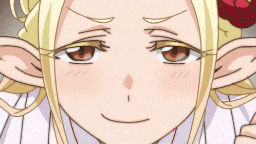 a blonde anime character with a flower in her hair giving a thumbs up