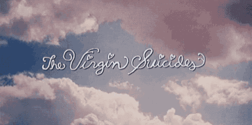 the virgin suicides is written on a cloudy sky background