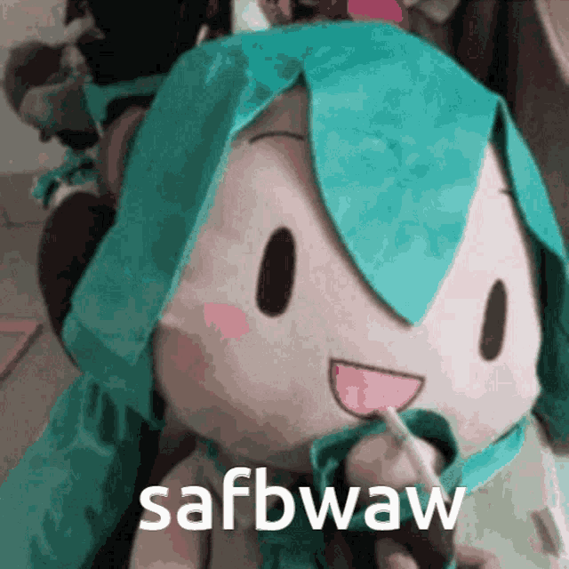 a stuffed animal has the word safbwaw on it