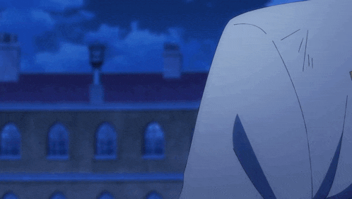 a drawing of a person 's back with a building in the background at night