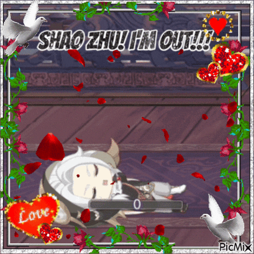 a picture of a character with the words shao zhu i 'm out on it