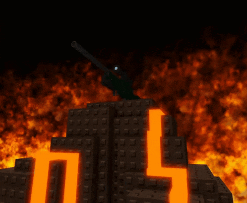 a computer generated image of a building with a gun on top