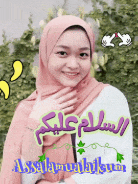 a woman wearing a pink hijab with the words assalamualaikum written on it