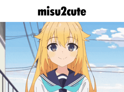 a picture of a blonde anime girl with the words misu2cute below her