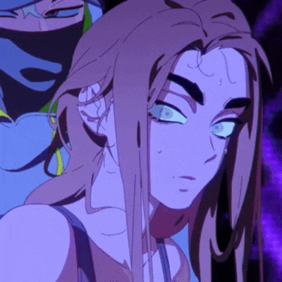 a close up of a cartoon character 's face with a purple background