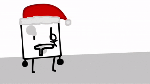 a cartoon character wearing a santa hat is standing next to a bottle that says klack