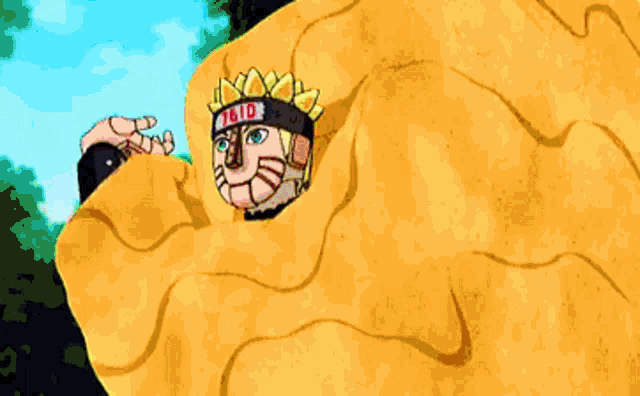 a close up of a cartoon character with yellow hair and a headband on .