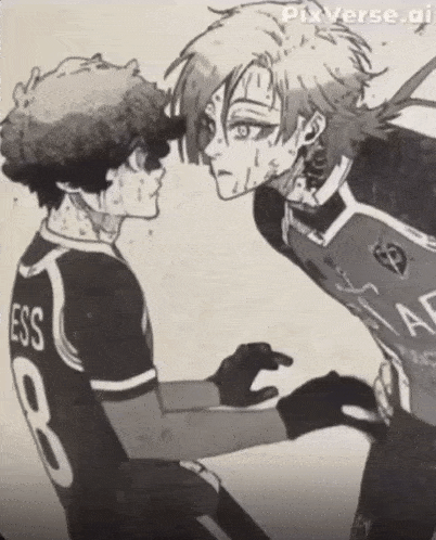 a black and white drawing of two soccer players one of whom is wearing the number 8