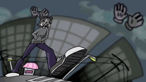 a cartoon drawing of a person standing on a ledge