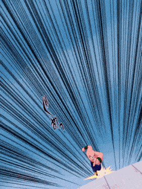 a cartoon character is flying through a blue sky