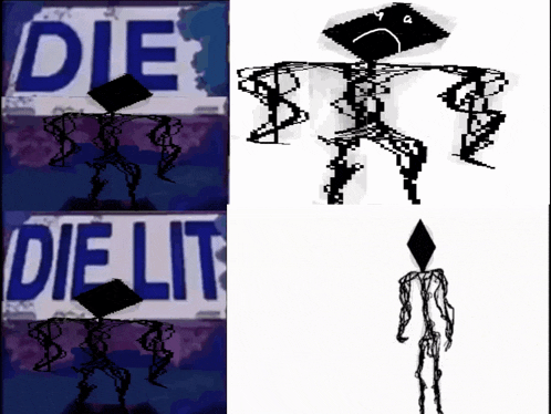 a drawing of a man with a sad face and the words die lit