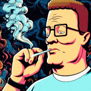 a cartoon drawing of a man smoking a cigarette