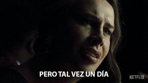 a close up of a woman 's face with pero tal vez un dia written below her
