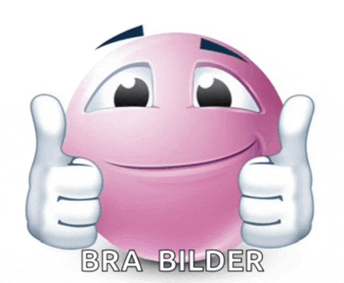 a pink smiley face is giving a thumbs up and the words bra bilder are below it