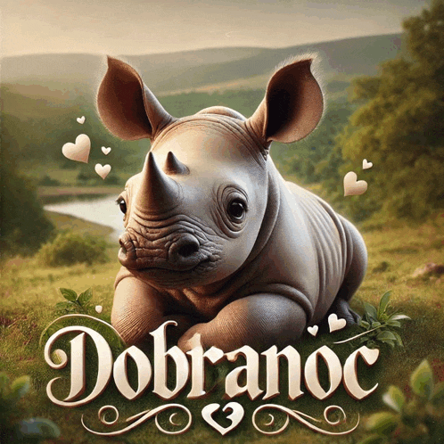 a picture of a rhino with the word dobranoc written below it