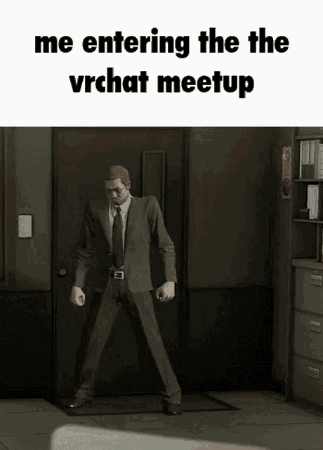 a man in a suit and tie is dancing in a room .