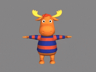 a 3d model of a moose wearing a blue and red striped shirt