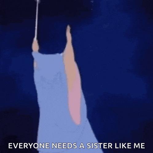 a fairy holding a wand with the words everyone needs a sister like me