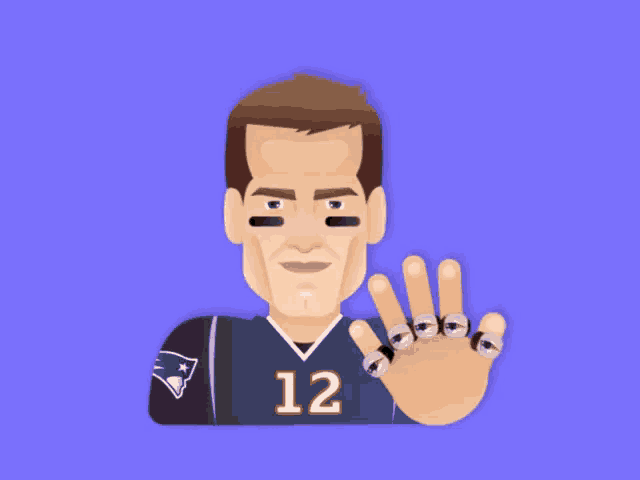 a cartoon of a man wearing a patriots jersey with the number 12 on it