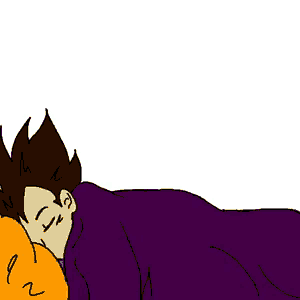 a cartoon drawing of a person sleeping under a blanket