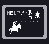 a pixel art of a man riding a horse with the word help written on it