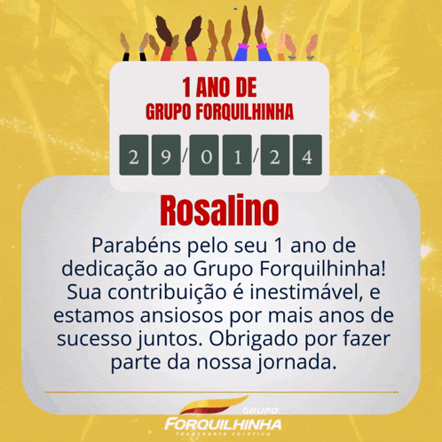 a poster that says 1 ano de grupo forquilhinha on it
