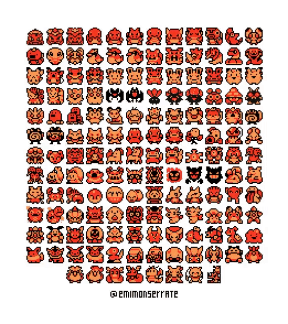 a pixel art of a bunch of monsters on a white surface