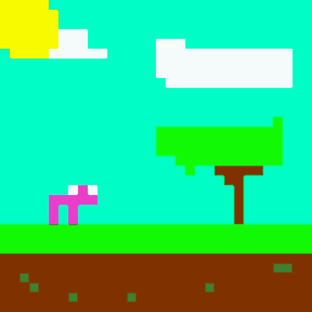 a pixel art drawing of a house , tree , and sun